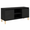 Meuble TV Scandinave Noir avec Rangement et Pieds en Bois