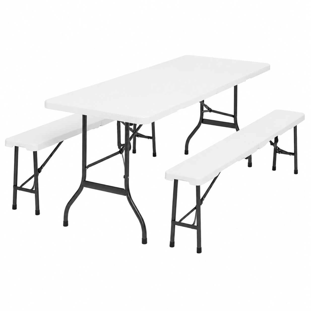 Table d'appoint pliante portable avec deux bancs pour camping
