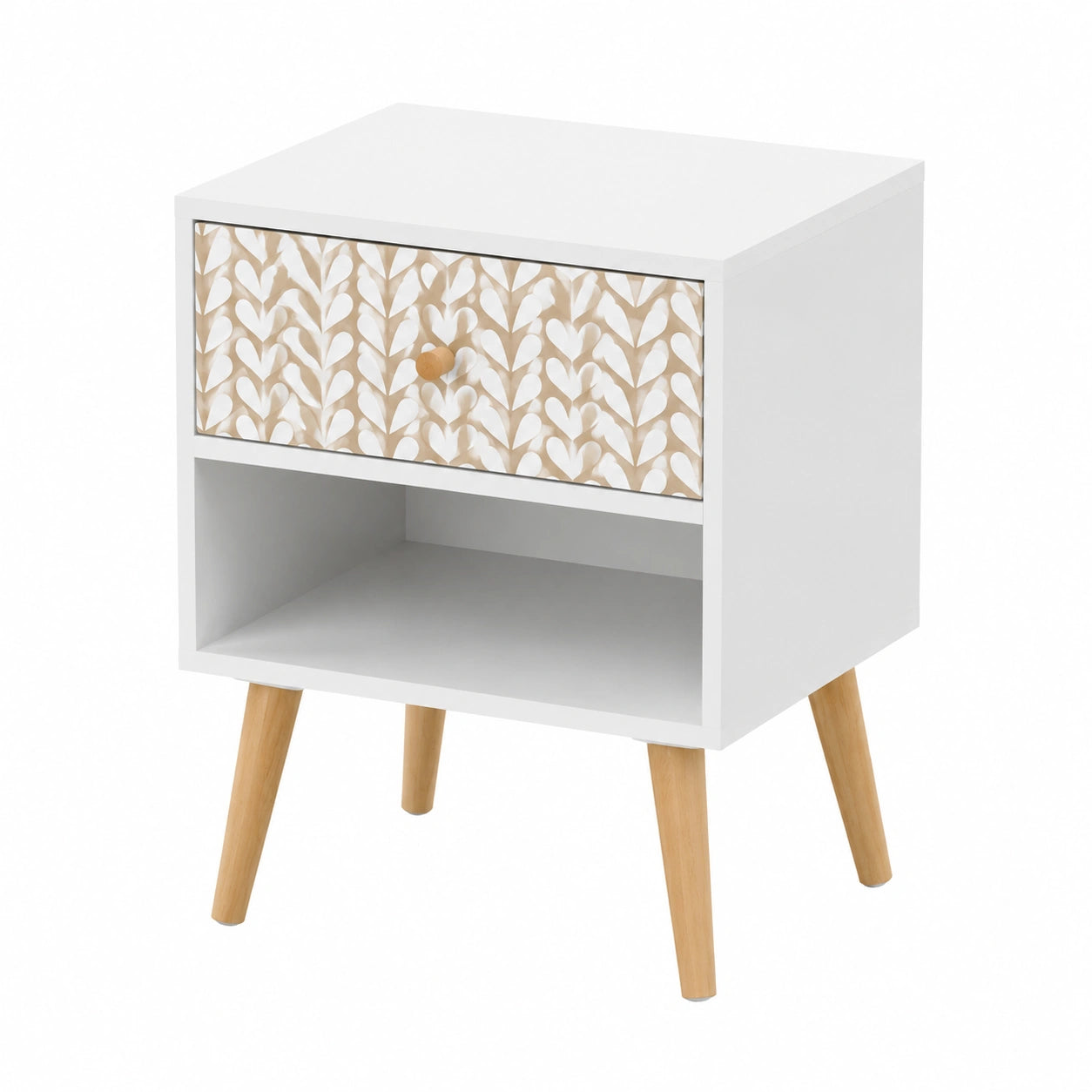 Table de chevet blanche avec finition chêne 40 cm