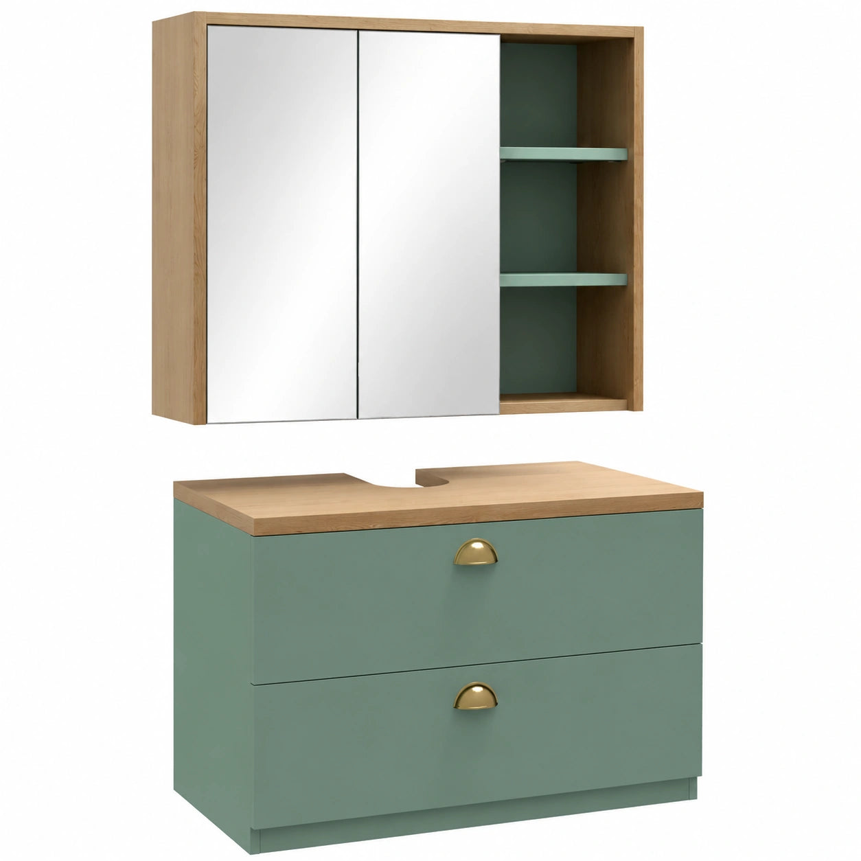 Ensemble de meubles salle de bain avec miroir et étagères ajustables