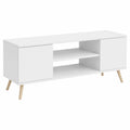 Meuble TV Scandinave Blanc 135 cm avec Pieds en Bois