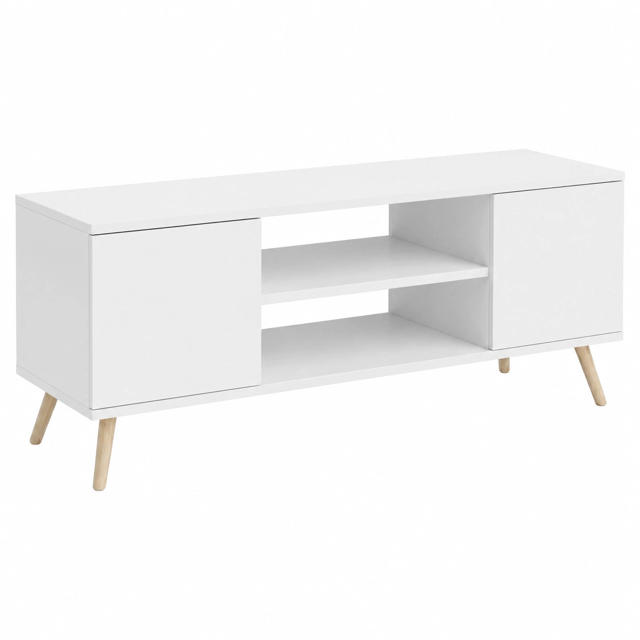Meuble TV Scandinave Blanc 135 cm avec Pieds en Bois