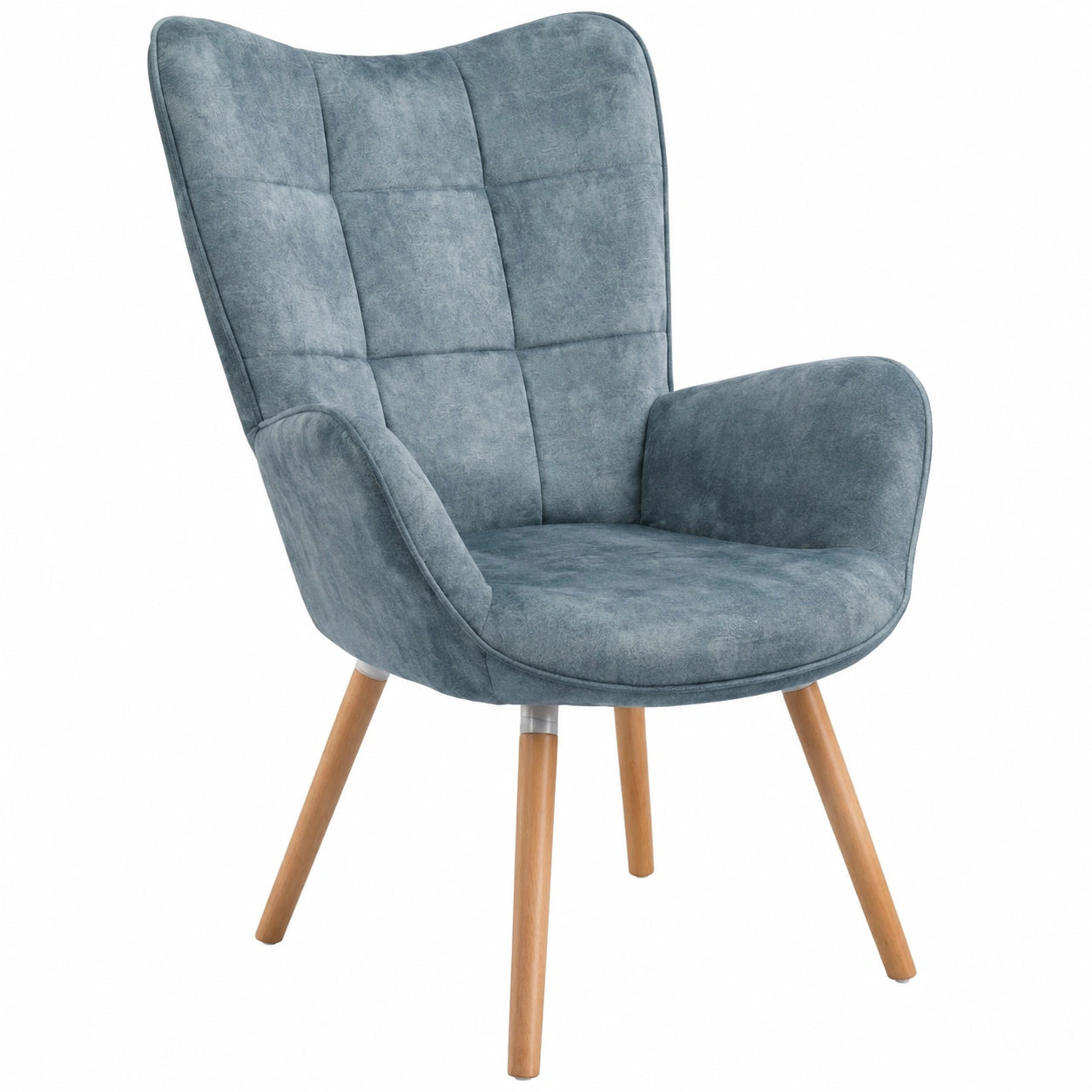 Fauteuil scandinave avec accoudoirs en tissu bleu