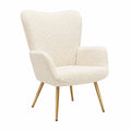 Fauteuil Relax Scandinave en Tissu Bouclette avec Accoudoirs et Dossier Ergonomique