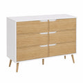 Commode Scandinave 6 Tiroirs Blanc et Bois Hêtre