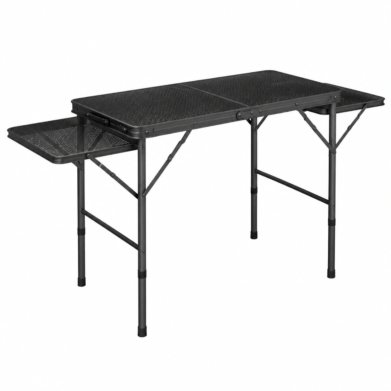 Table de camping pliante portable avec étagères latérales réglables