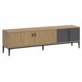Meuble TV bas scandinave avec espace de rangement, chêne clair et anthracite