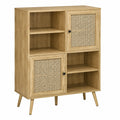 Buffet de Rangement en Bois et Cannage avec Portes et Étagères